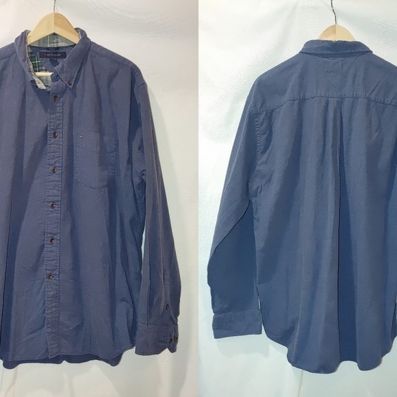 Tommy‎ Hilfiger Brushed Cotton Button Front Classic Long Sleeve Blue Shirt XL - Picture 1 of 8